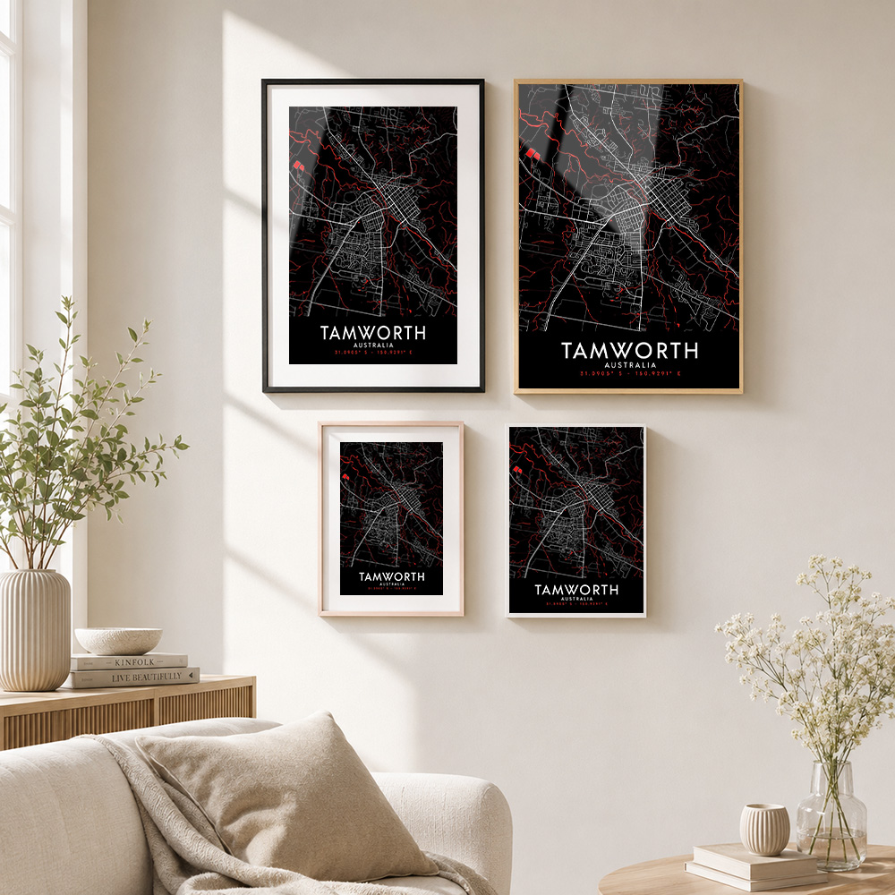 Tamworth Karanlık Harita Çerçe - Custom Map Poster incelemesi ve fiyatı
